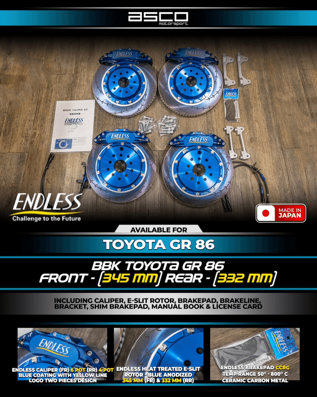Endless Brake Kit for Toyota GR 86 345MM 6POT & 332MM RACING 4POT view 1
