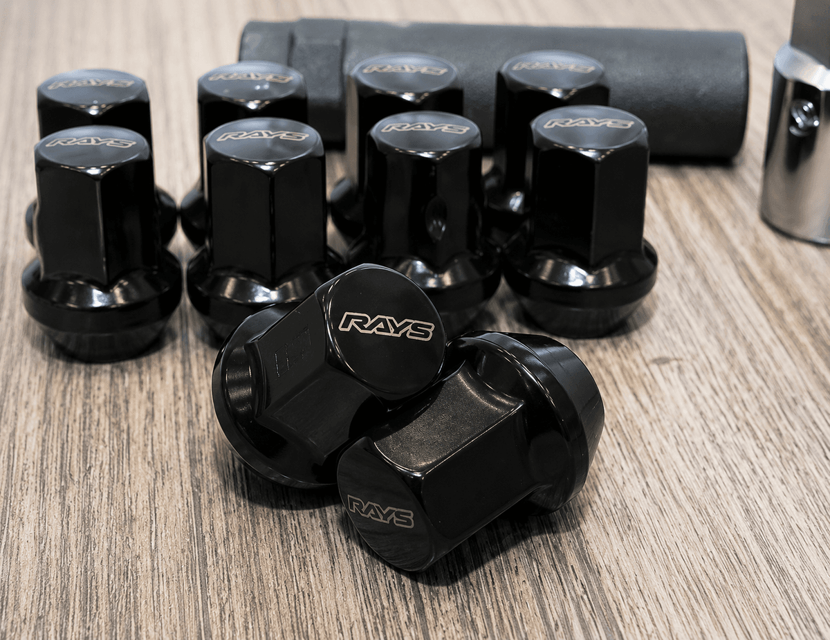 RAYS Engineering Official Japan 17HEX Nut & Lock Set - M12 x P1.50 (Black) - 20 PCS — image 1
