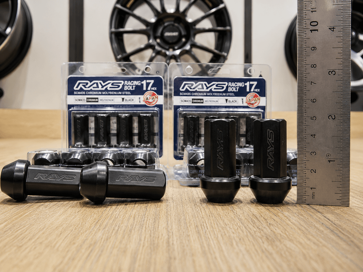 RAYS Engineering Official Japan Racing Nut Long - 48mm M12 x P1.5 (17HEX Black Finish) - 4 PCS PACK — image 1