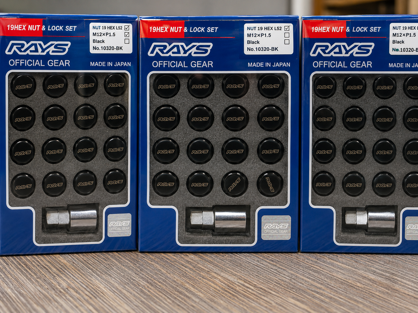 RAYS Engineering Official Japan Racing Nut Set - M12 x P1.50 19Hex (Black) - 20 PCS