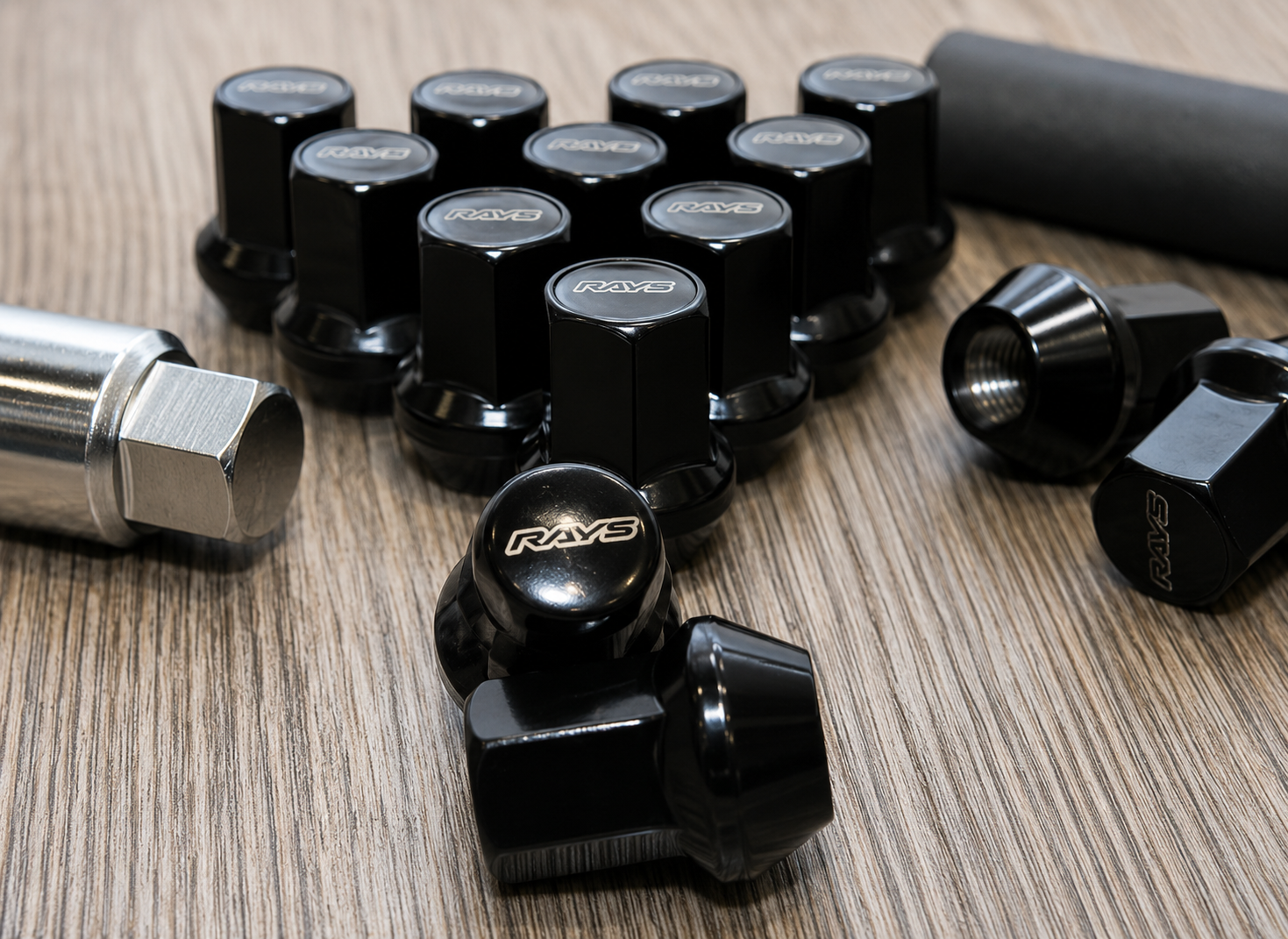 RAYS Engineering Official Japan 17HEX Nut & Lock Set - M12 x P1.25 (Black) - 20 PCS