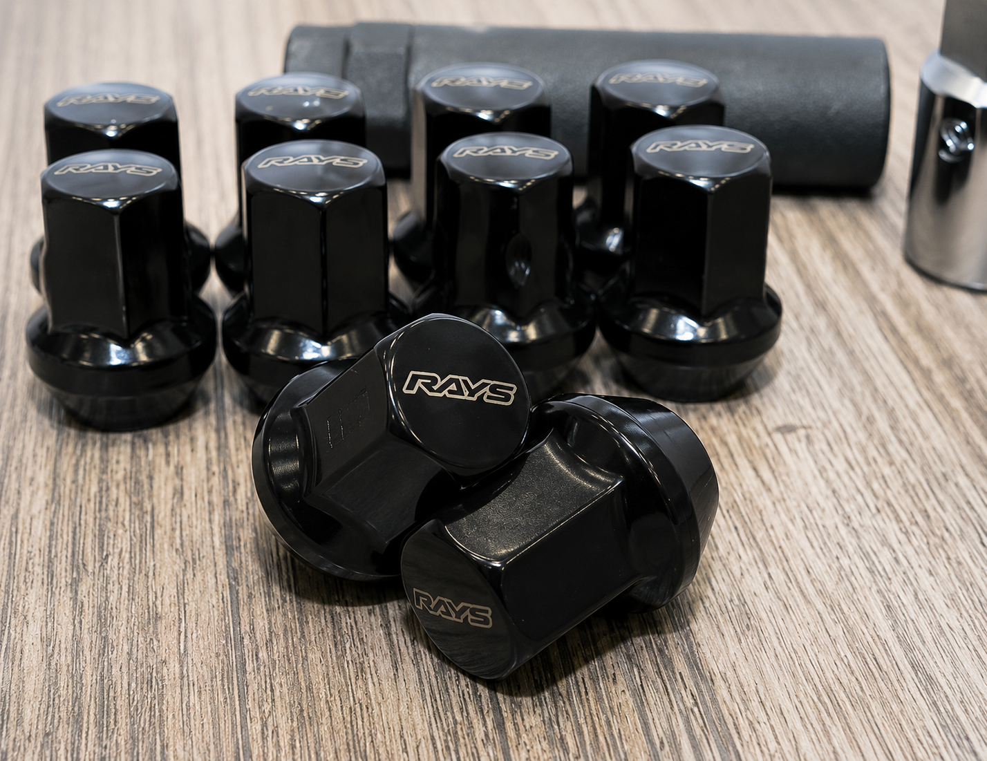 RAYS Engineering Official Japan 17HEX Nut & Lock Set - M12 x P1.50 (Black) - 20 PCS