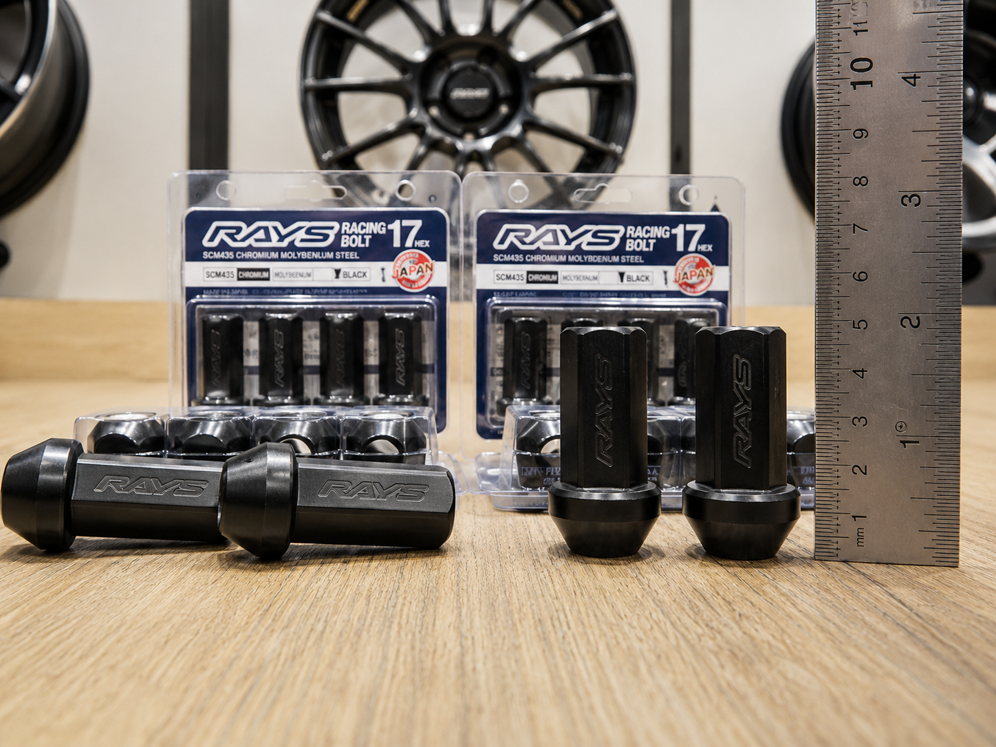 RAYS Engineering Official Japan Racing Nut Long - 48mm M12 x P1.25 (17HEX Black Finish) - 4 PCS PACK