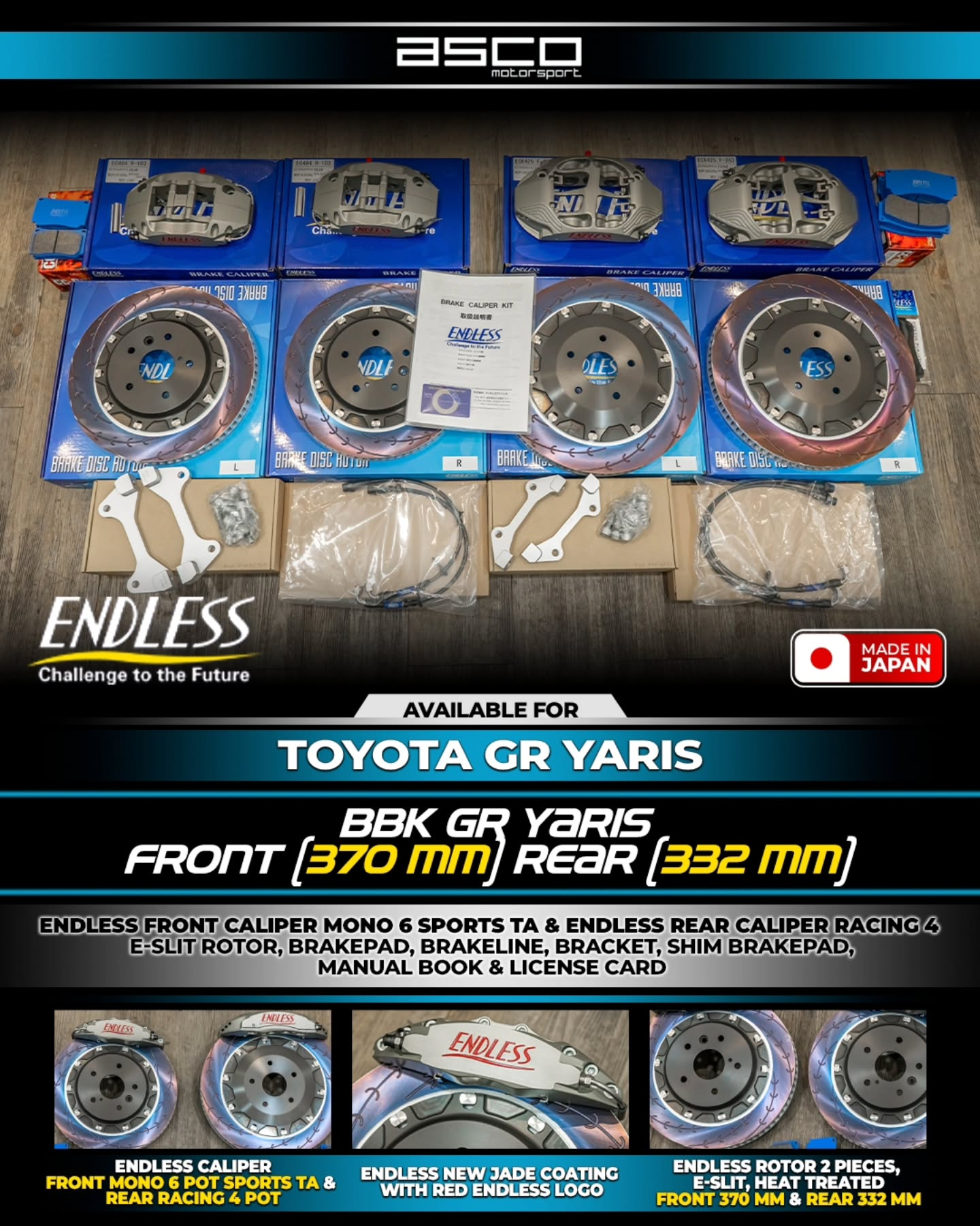 Endless Brake Kit for Toyota GR YARIS 370MM MONO 6POT TA & 332MM RACING 4POT