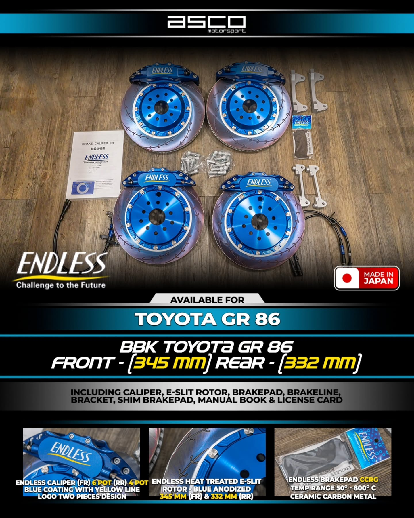 Endless Brake Kit for Toyota GR 86 345MM 6POT & 332MM RACING 4POT